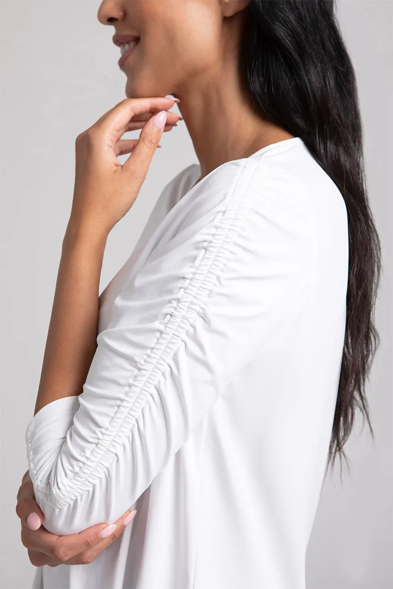 Revelry Top with Ruched Sleeve | White