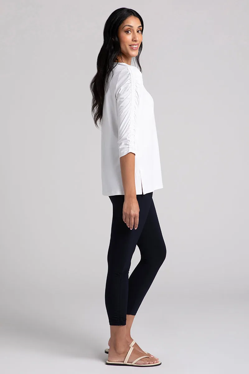 Revelry Top with Ruched Sleeve | White