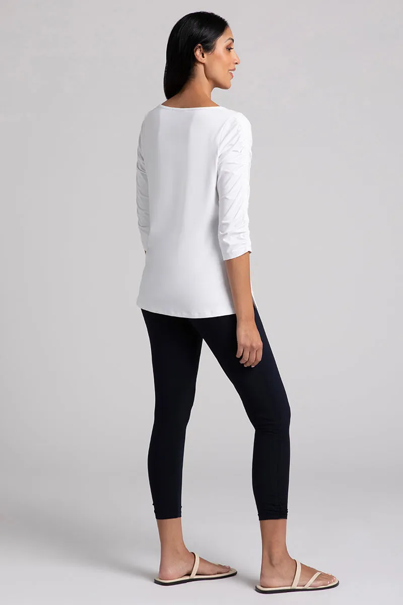 Revelry Top with Ruched Sleeve | White