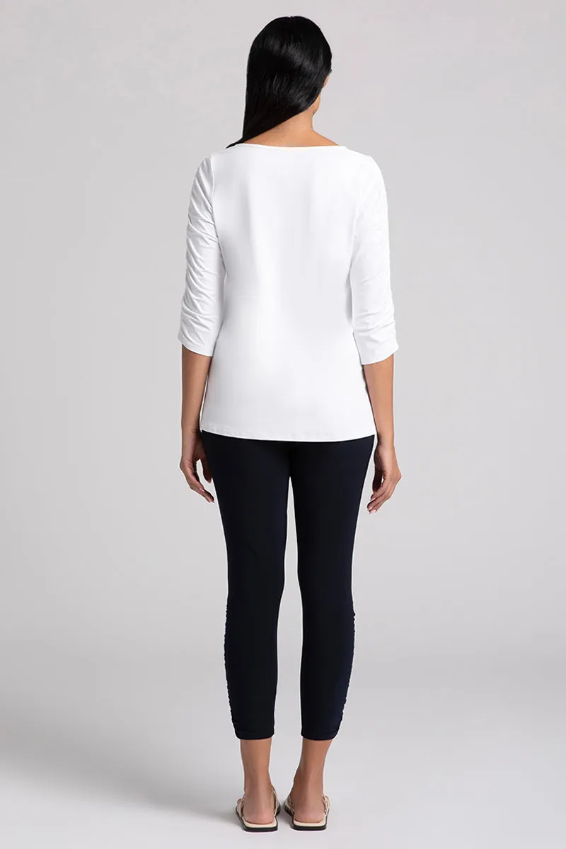 Revelry Top with Ruched Sleeve | White