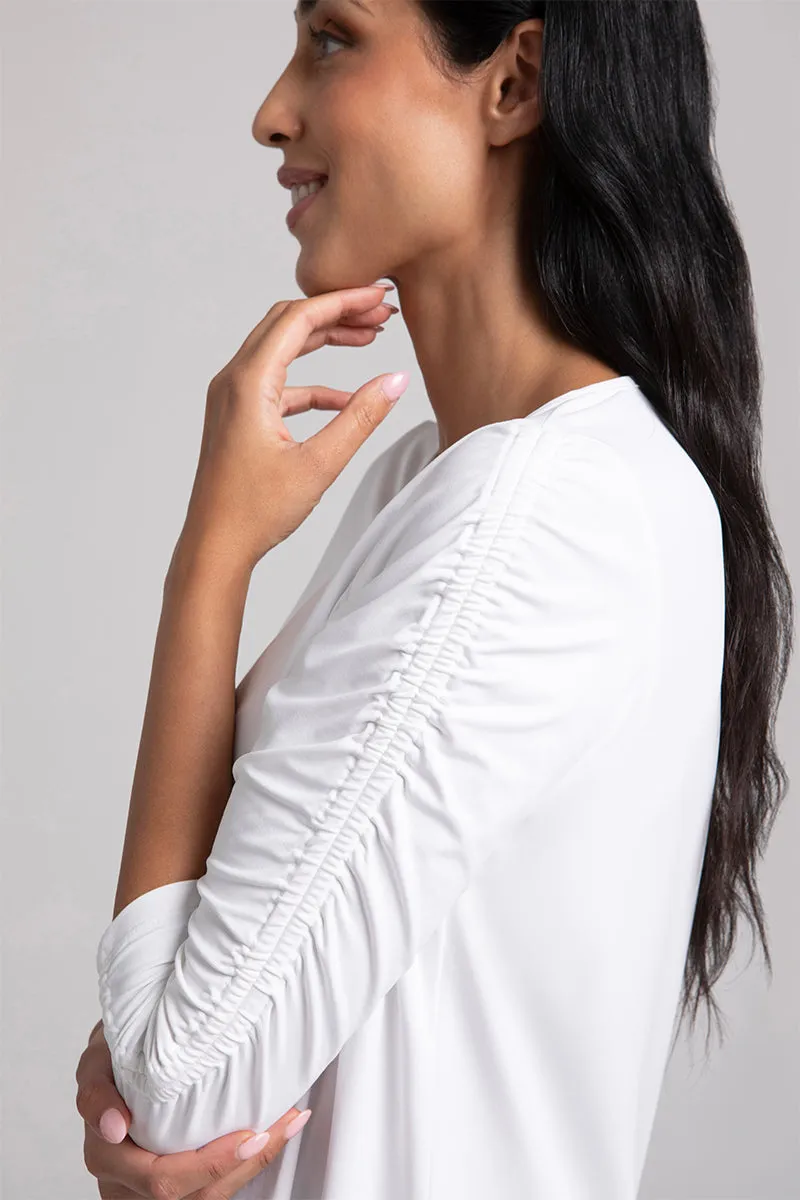 Revelry Top with Ruched Sleeve | White