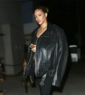 Rihanna 70s Party Shoe Black Leather Jacket