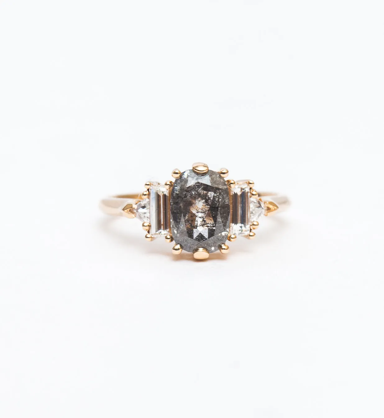 Salt & Pepper Cushion Diamond Theda Ring