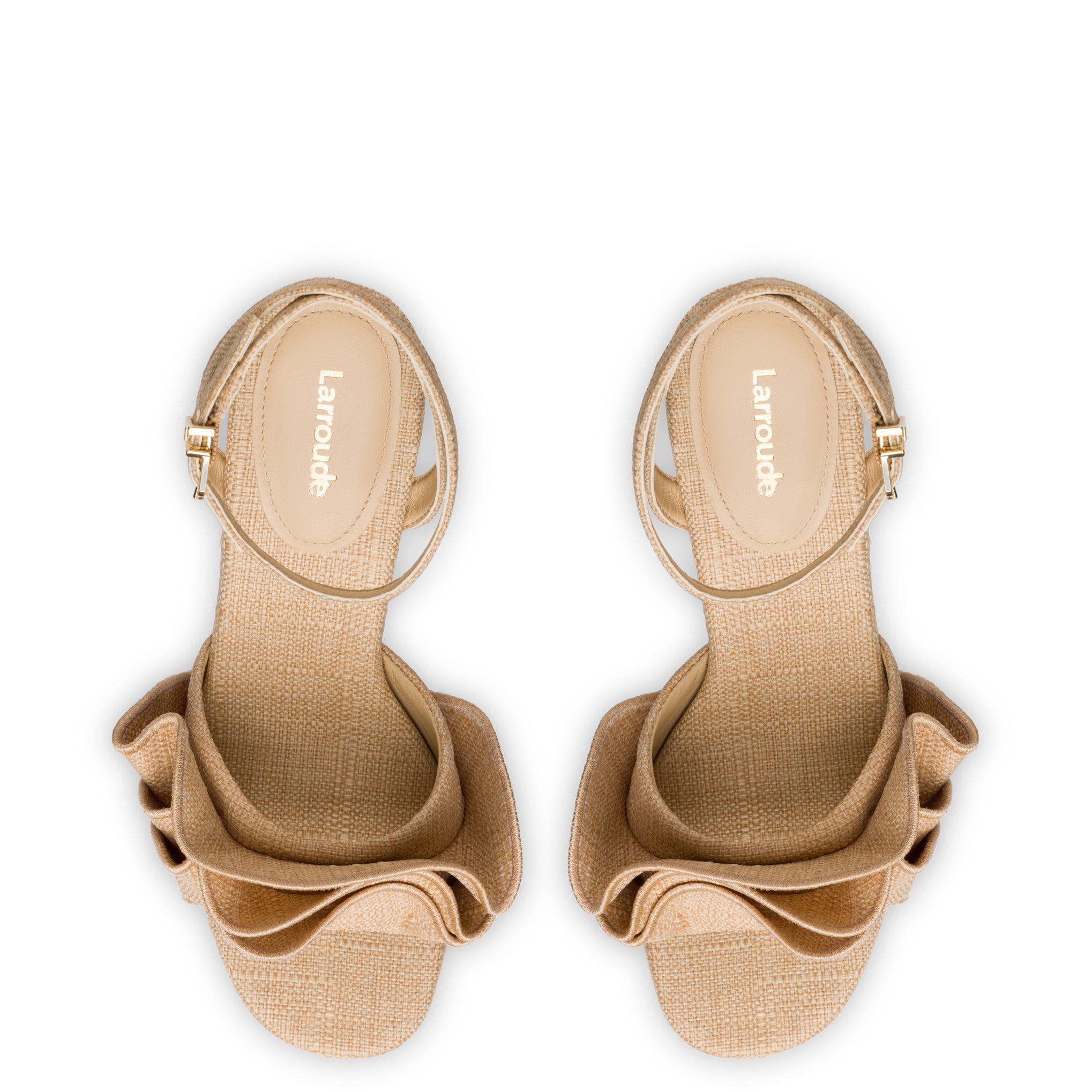 Selena Ruffle Sandal In Beige Raffia