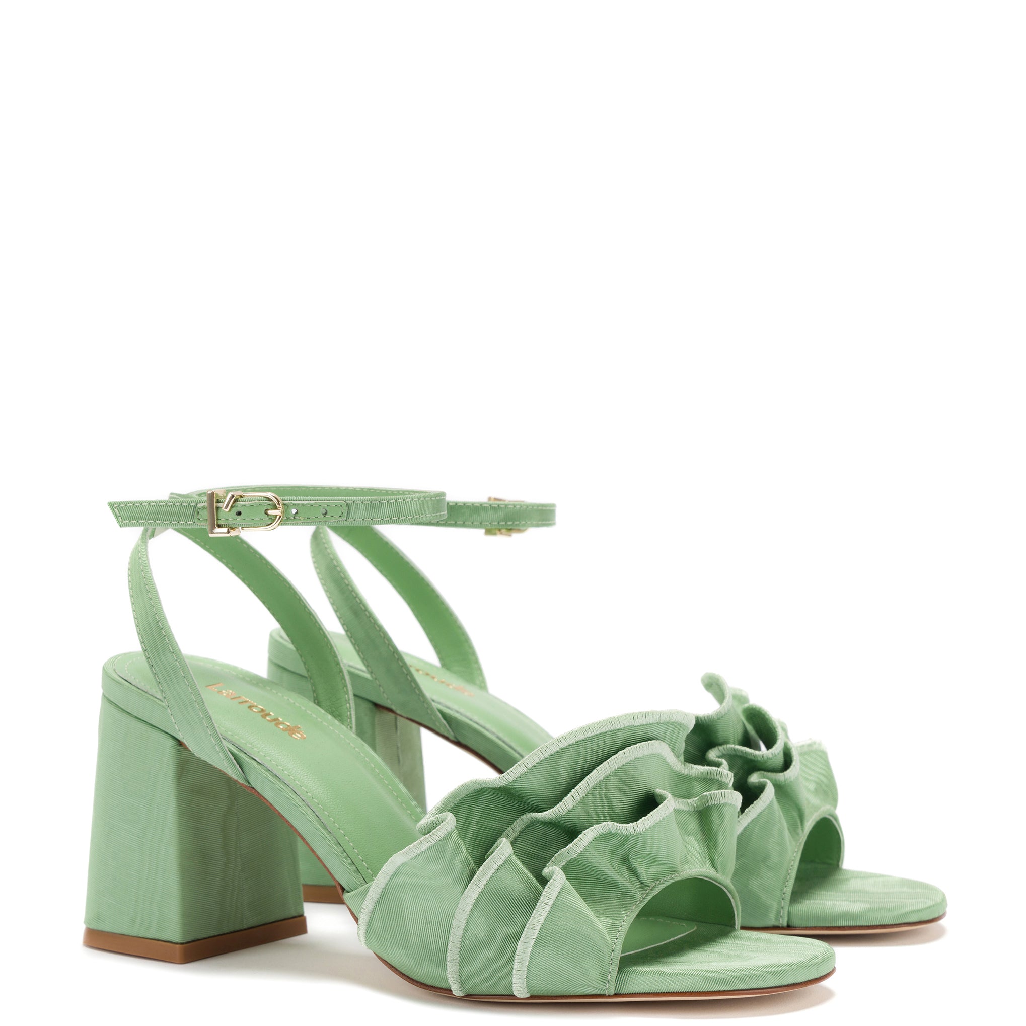 Selena Ruffle Sandal In Pistacchio Fabric