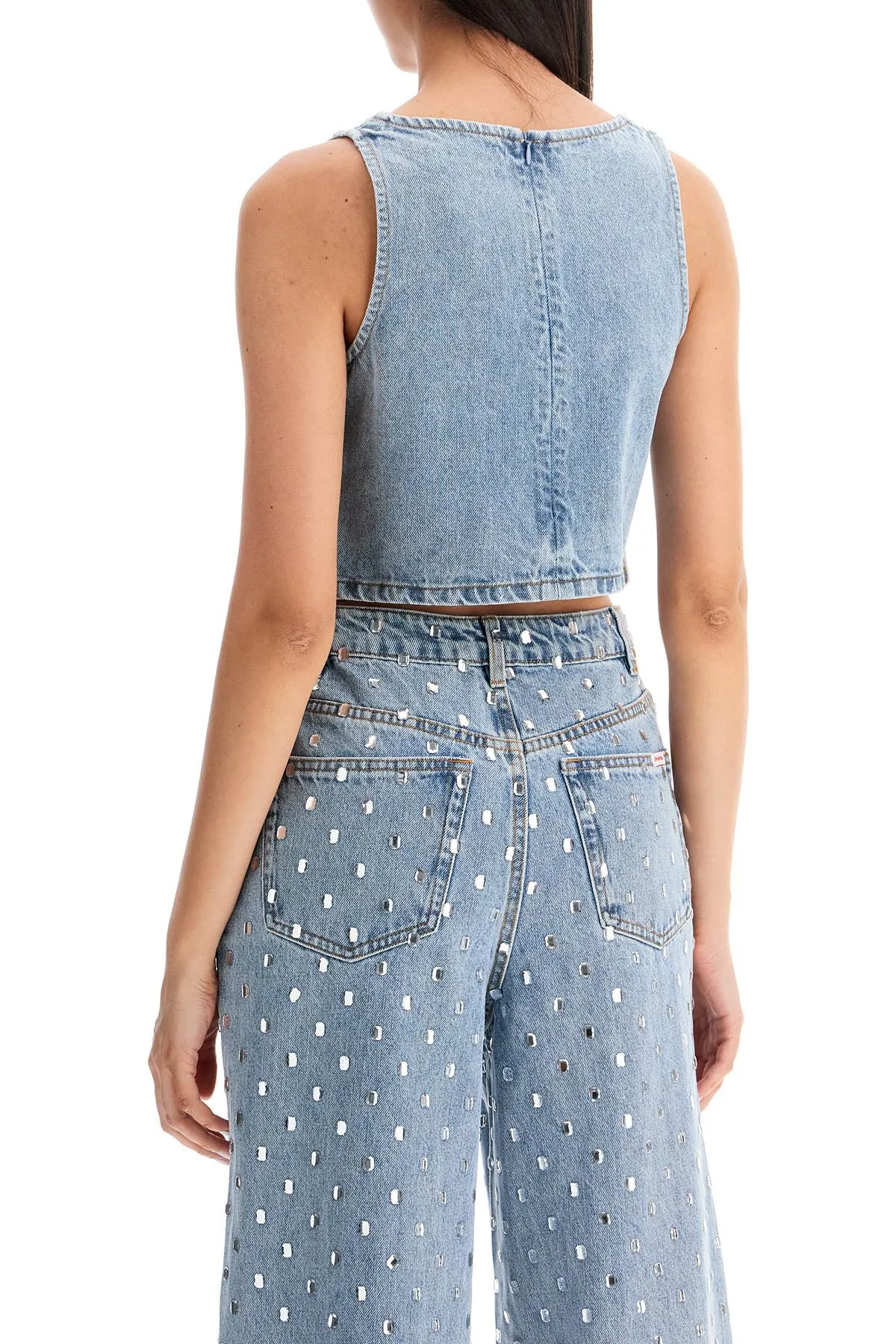 Self Portrait Denim Crop Top For Stylish   Blue