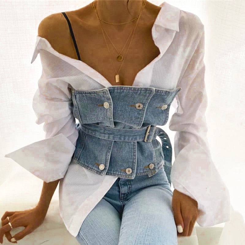 Strapless Belted Denim Top