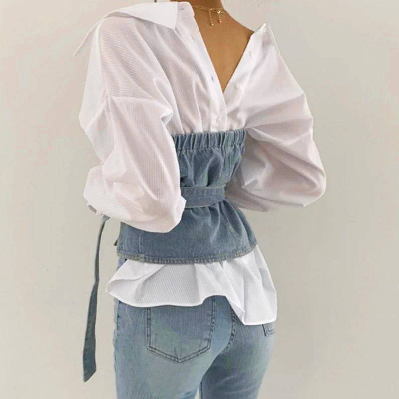 Strapless Belted Denim Top