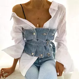 Strapless Belted Denim Top