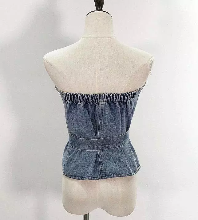 Strapless Belted Denim Top