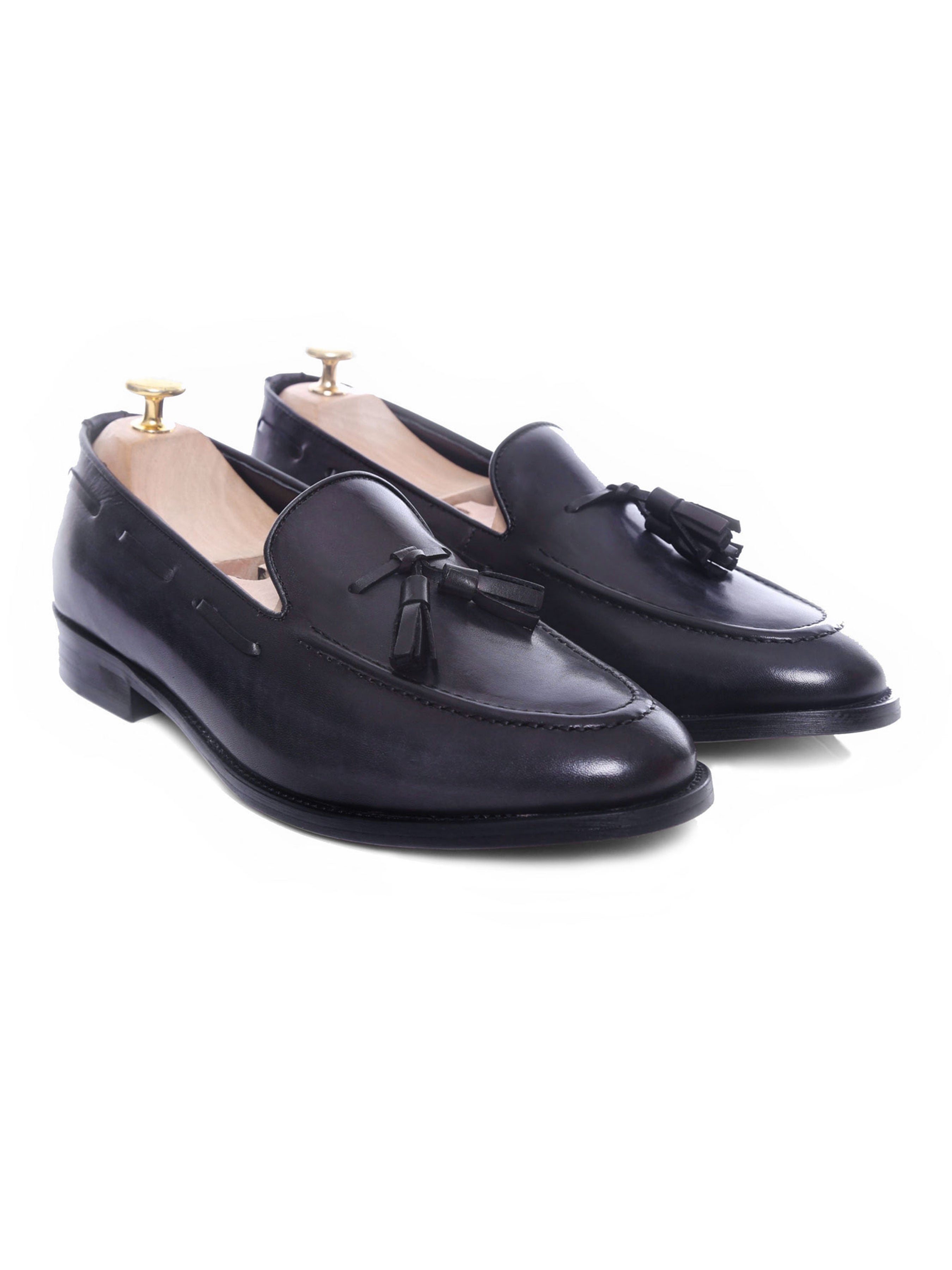 Tassel Loafer - Black Grey (Hand Painted Patina)