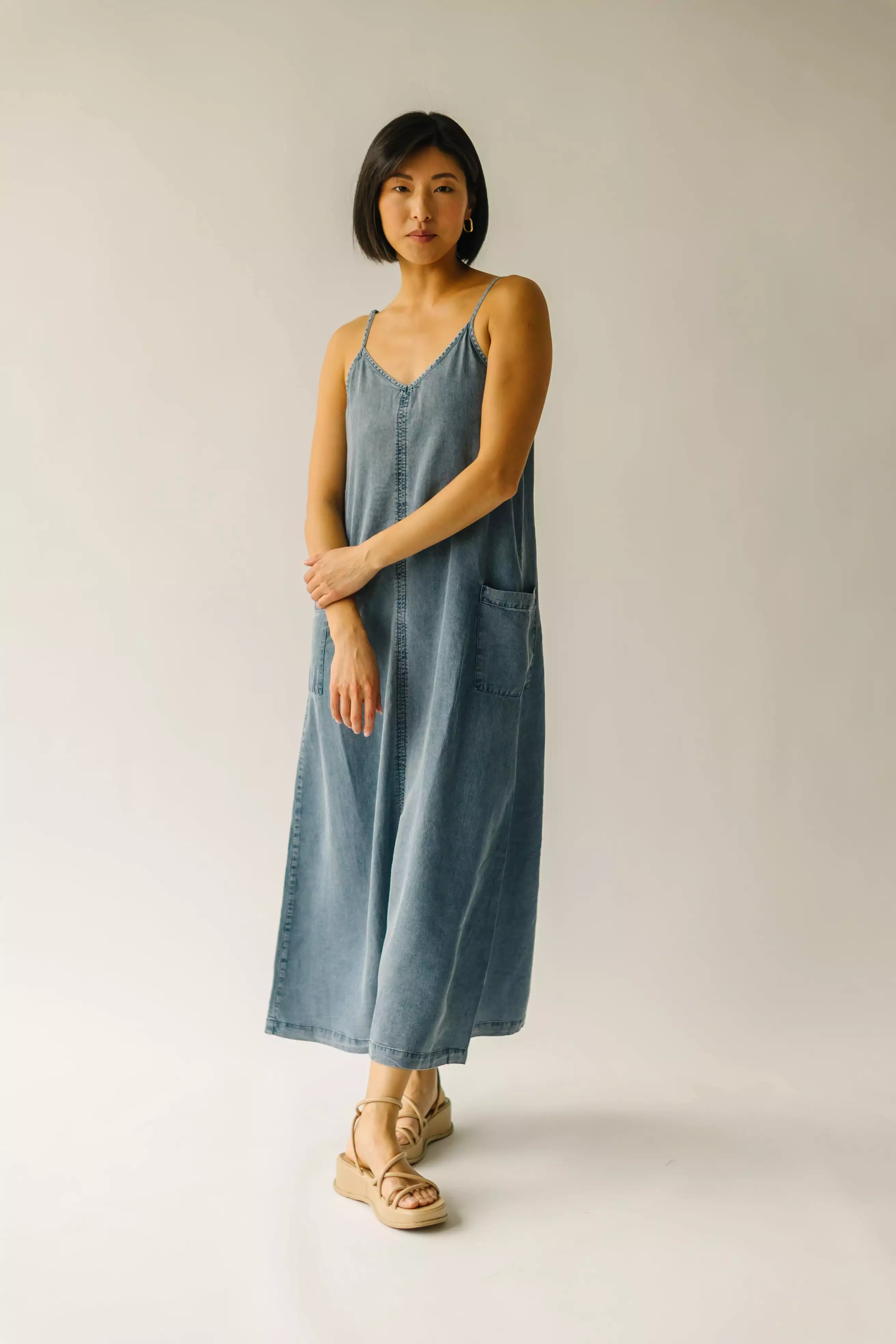 The Tolley Pocket Detail Overall Dress in Denim Blue