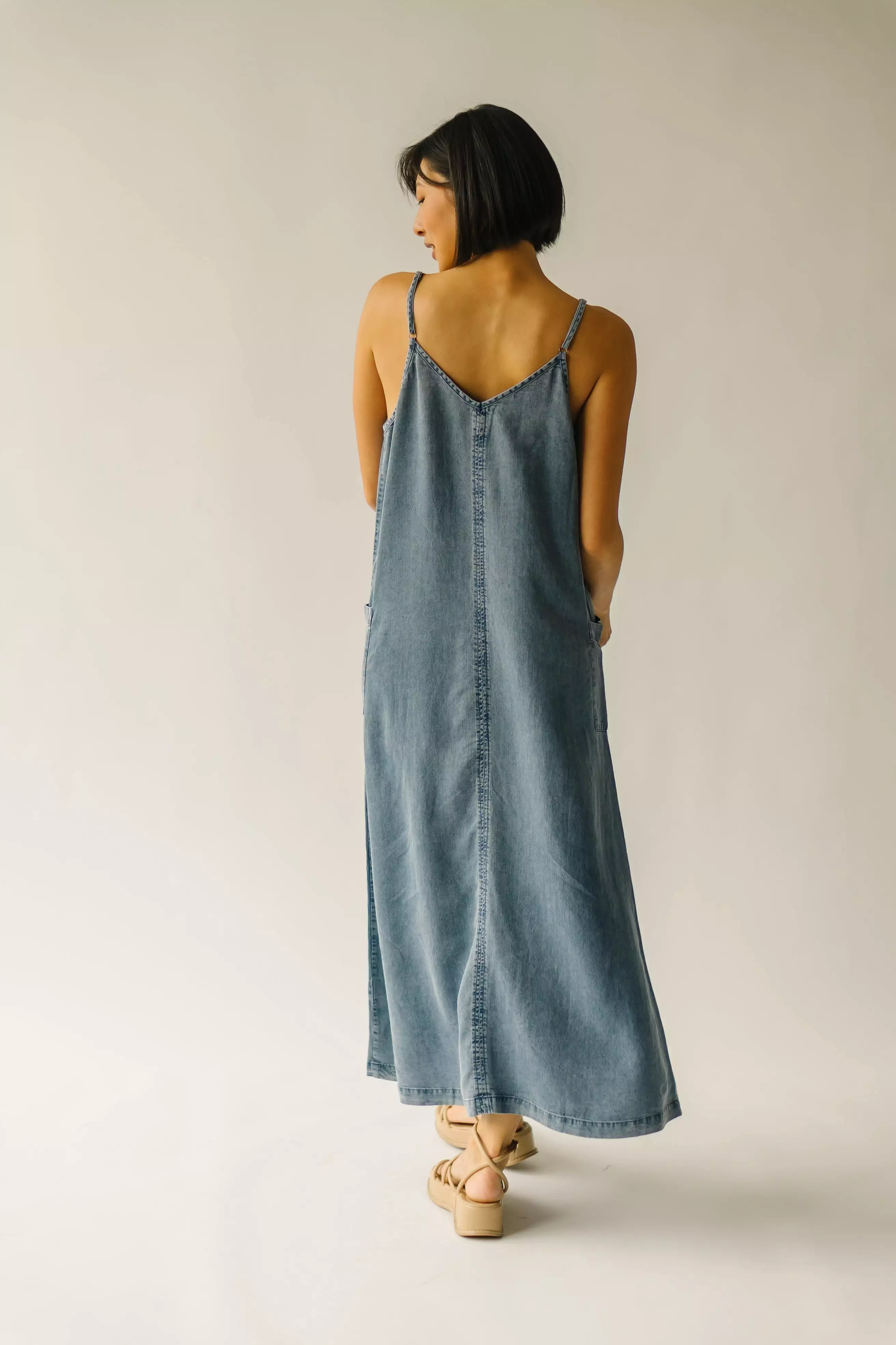 The Tolley Pocket Detail Overall Dress in Denim Blue