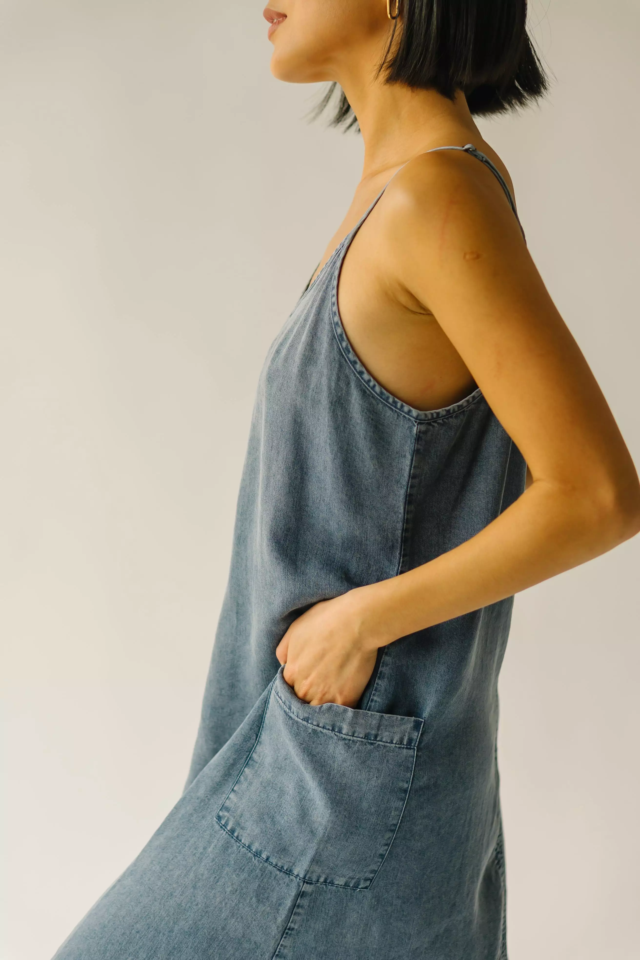 The Tolley Pocket Detail Overall Dress in Denim Blue