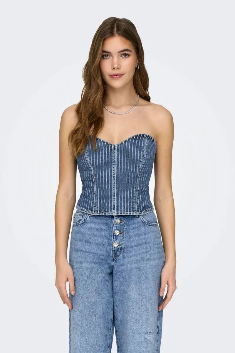 Top crop denim donna Blu