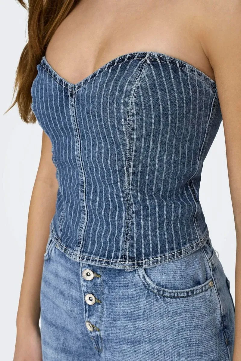 Top crop denim donna Blu