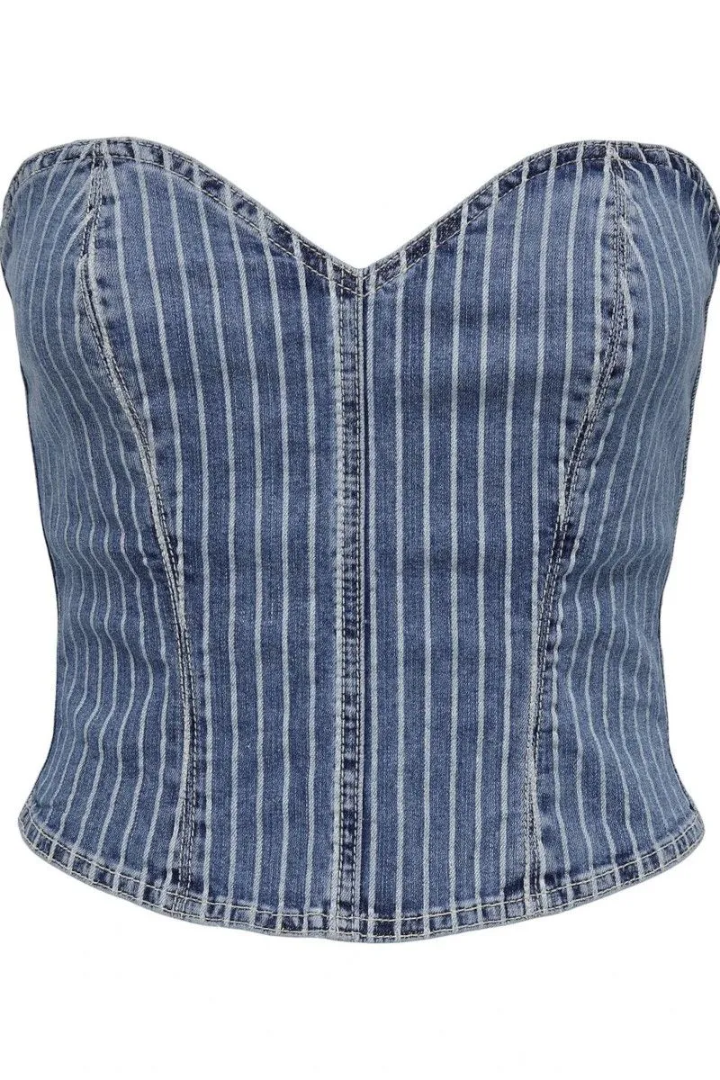 Top crop denim donna Blu