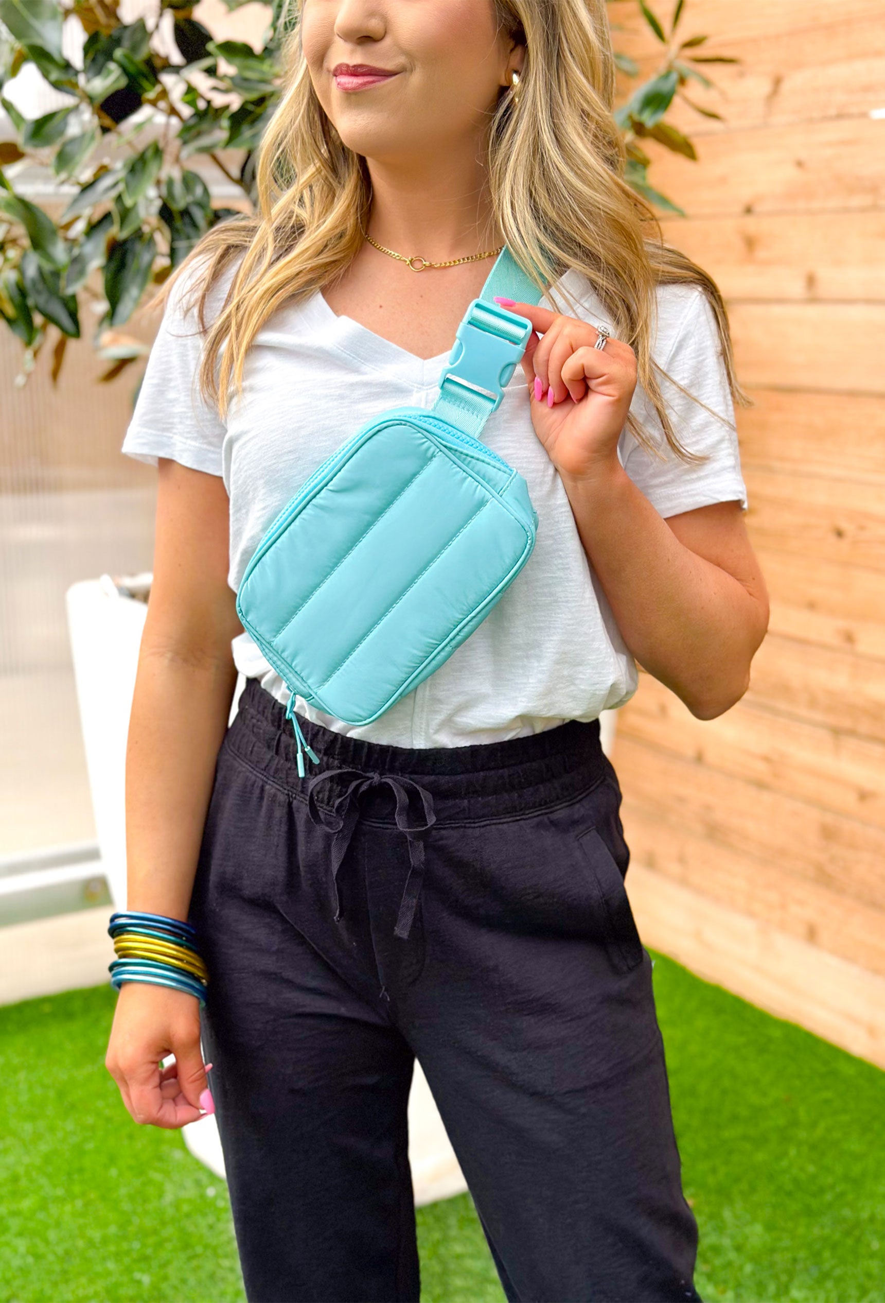 Tori Quilted Belt Bag in Light Blue