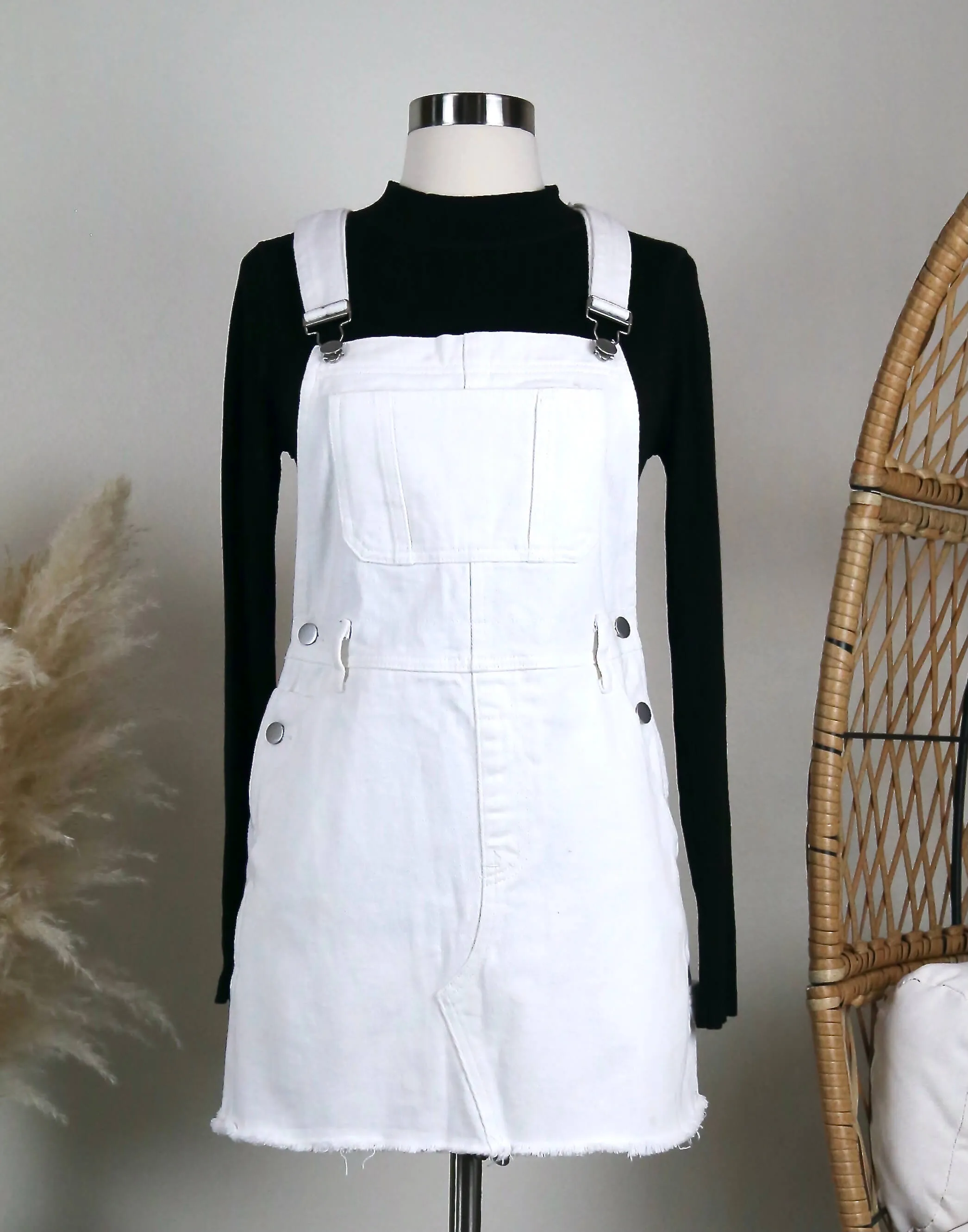 White Denim Bib Overall Dress