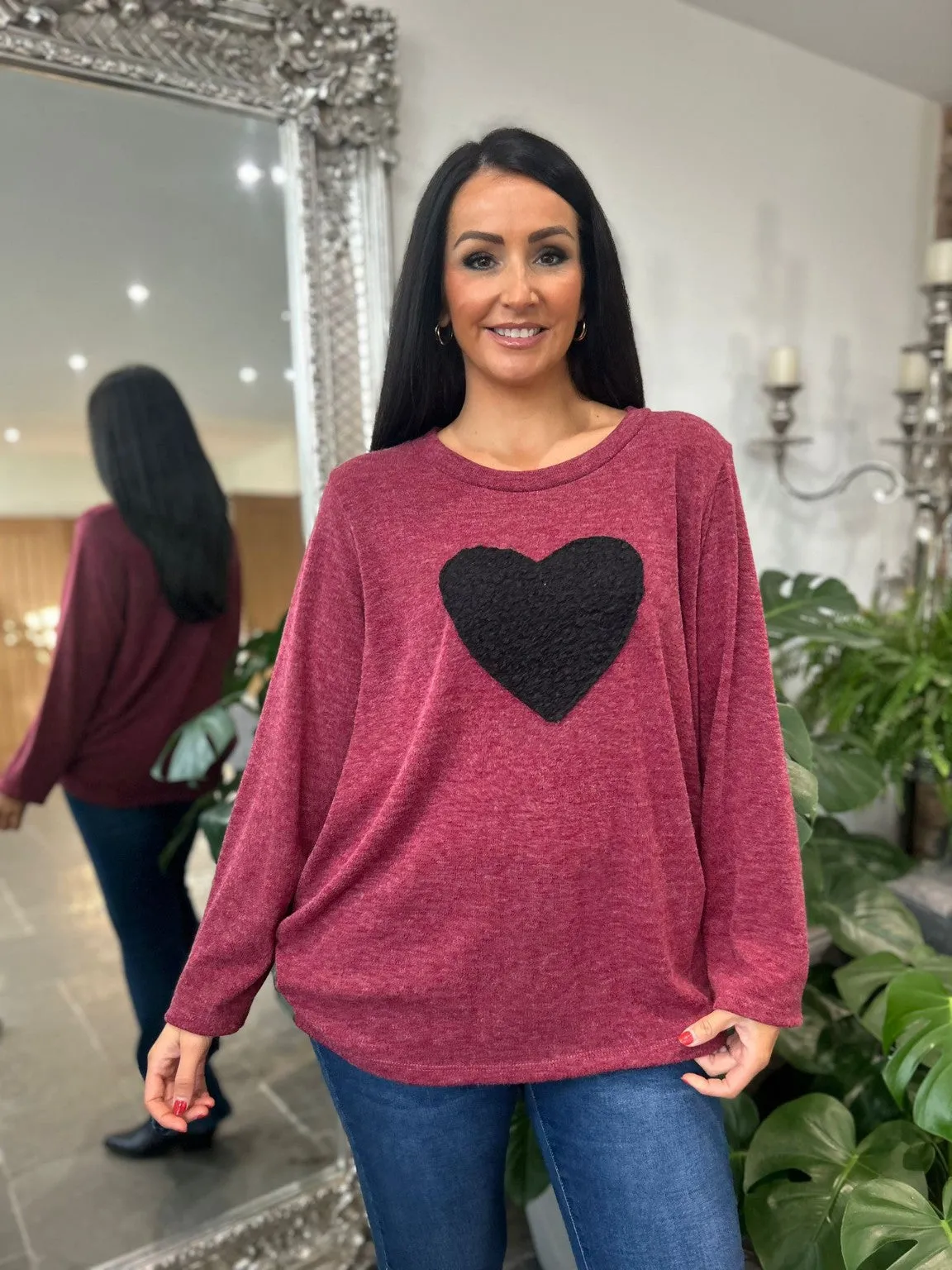 Wine Ruched Side Heart Top Jena