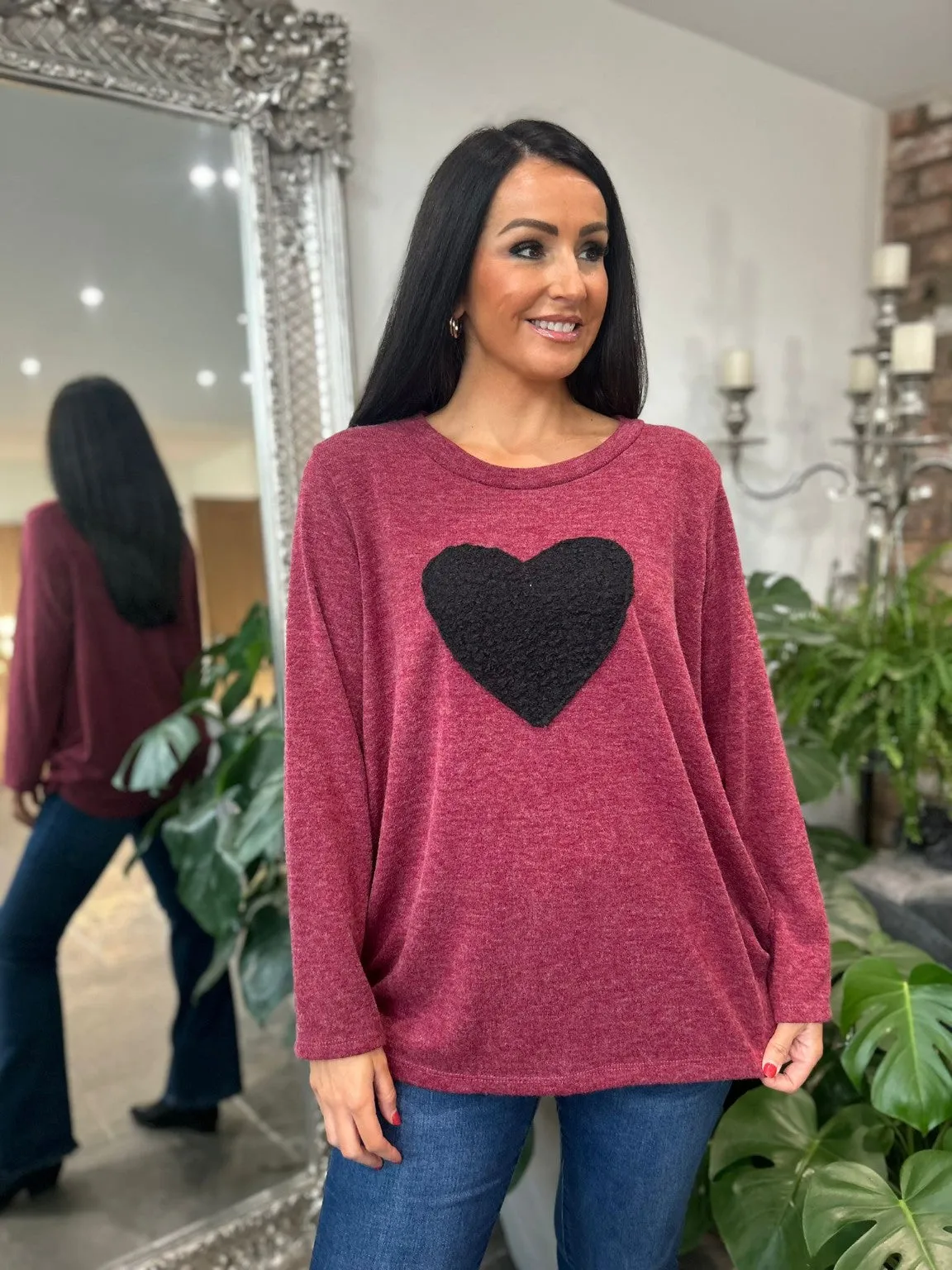 Wine Ruched Side Heart Top Jena