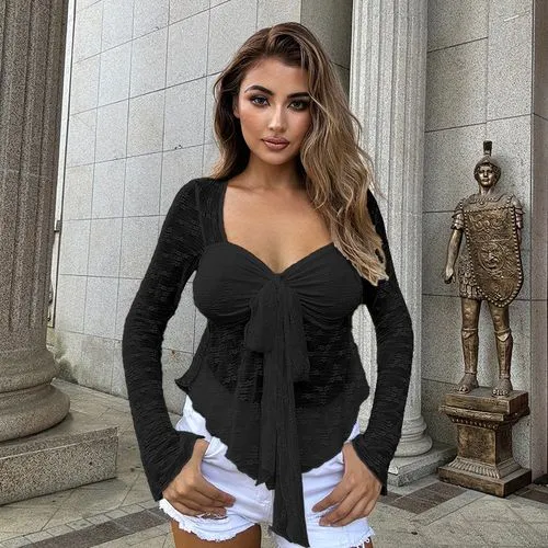 Women's Chiffon Shirt Long Sleeve T-Shirts Patchwork Streetwear Solid Color