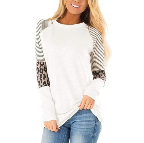 Women's T-shirt Long Sleeve T-shirts Patchwork Casual Leopard