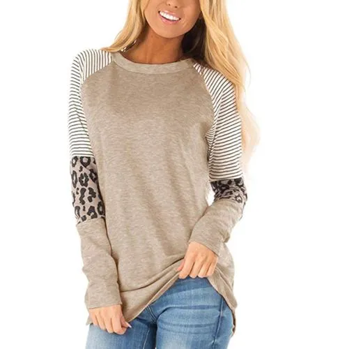 Women's T-shirt Long Sleeve T-shirts Patchwork Casual Leopard