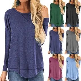 Women's T-shirt Long Sleeve T-Shirts Patchwork Casual Solid Color