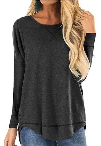 Women's T-shirt Long Sleeve T-Shirts Patchwork Casual Solid Color