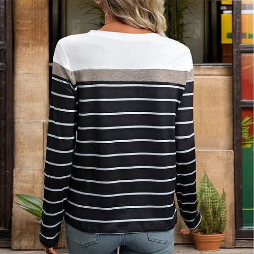 Women's T-shirt Long Sleeve T-Shirts Patchwork Streetwear Stripe