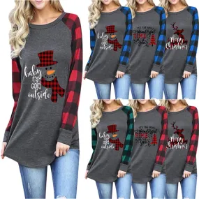 Women's T-shirt Long Sleeve T-shirts Printing Fashion Plaid