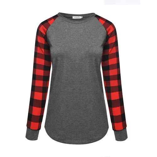 Women's T-shirt Long Sleeve T-shirts Printing Fashion Plaid