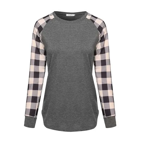 Women's T-shirt Long Sleeve T-shirts Printing Fashion Plaid