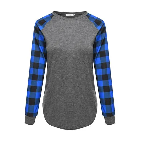 Women's T-shirt Long Sleeve T-shirts Printing Fashion Plaid