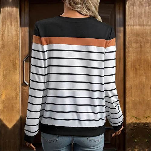 Women's T-shirt Long Sleeve T-Shirts Stripe Streetwear Color Block Stripe