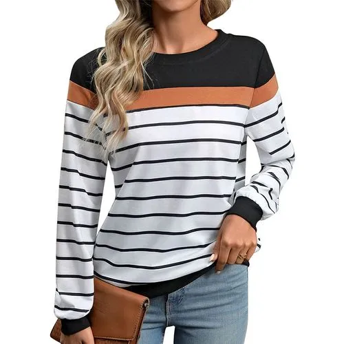 Women's T-shirt Long Sleeve T-Shirts Stripe Streetwear Color Block Stripe