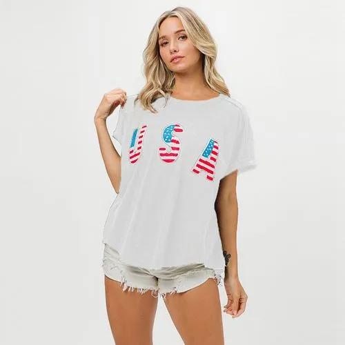 Women's T-shirt Short Sleeve T-Shirts Casual Letter American Flag