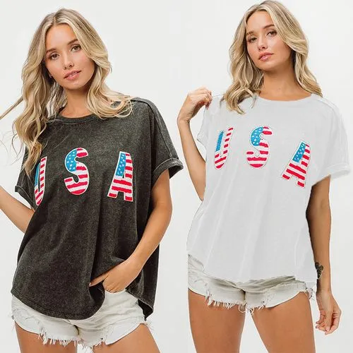 Women's T-shirt Short Sleeve T-Shirts Casual Letter American Flag