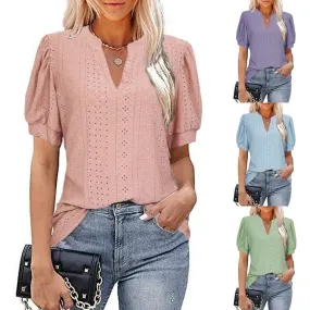 Women's T-shirt Short Sleeve T-shirts Hollow Out Fashion Solid Color