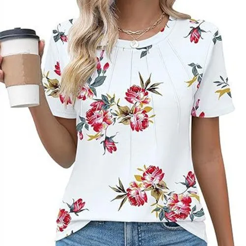 Women's T-shirt Short Sleeve T-Shirts Pleated Casual Flower