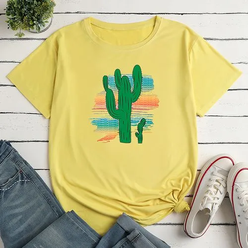 Women's T-shirt Short Sleeve T-shirts Printing Casual Cactus