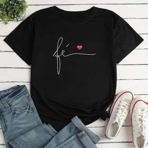 Women's T-shirt Short Sleeve T-shirts Printing Casual Letter Heart Shape