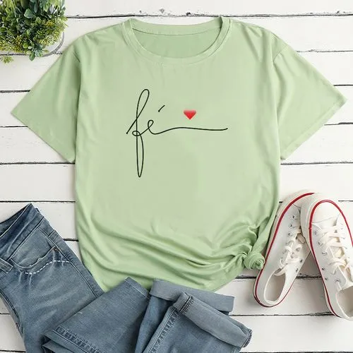 Women's T-shirt Short Sleeve T-shirts Printing Casual Letter Heart Shape