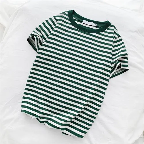 Women's T-shirt Short Sleeve T-shirts Printing Casual Stripe