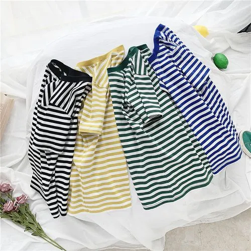 Women's T-shirt Short Sleeve T-shirts Printing Casual Stripe