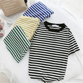 Women's T-shirt Short Sleeve T-shirts Printing Casual Stripe