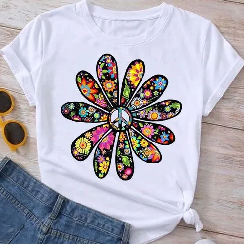 Women's T-shirt Short Sleeve T-Shirts Printing Casual Sunflower Letter