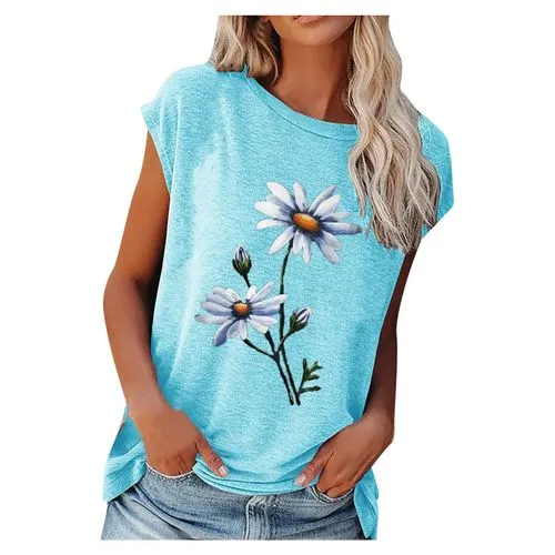 Women's T-shirt Short Sleeve T-shirts Printing Patchwork Fashion Flower