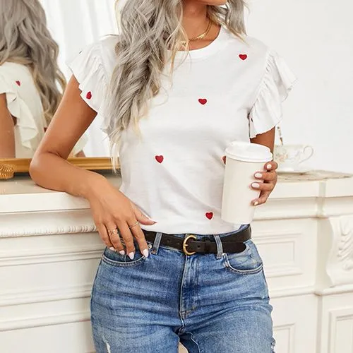 Women's T-shirt Short Sleeve T-shirts Romantic Streetwear Heart Shape